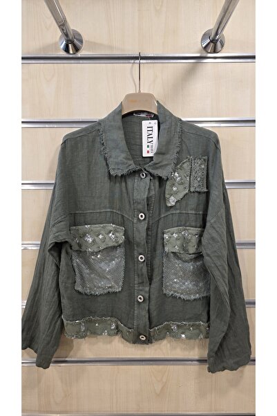 Park Moda Italian Linen Jacket with Sequin Pocket Detail
