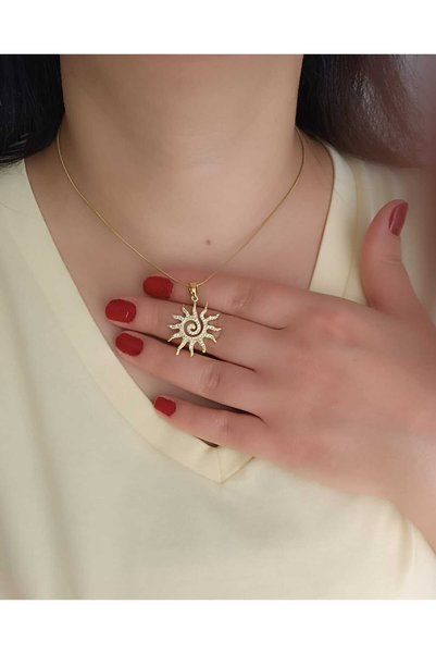 shop 316L Steel Gold Color Sun Figured Zircon Stone Necklace – Stylish Women's Necklace Minimal Design Sun Pendant