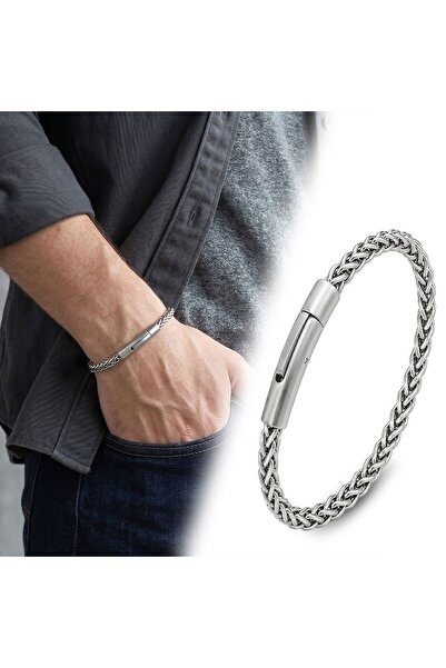 OGHAMAY Wicker Weave Model Steel Chain Men's Bracelet – with Steel Lock 18395...