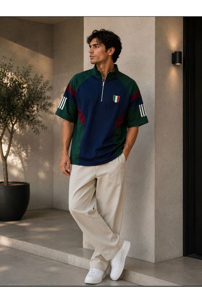 CAWİS Color-Blocked Half-Zip Oversized Tshirt