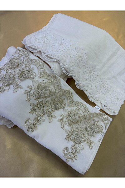 TUTUYA TEXTIL 2 Li Fransız Güpürlü Çeyizlik 50x90 Prosop de catifea pentru mâ...