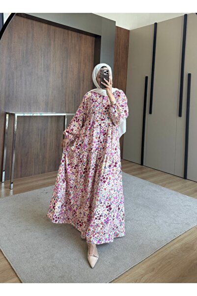 ensade Floral Patterned Linen Dress - Summer Loose-Fit Maxi Dress