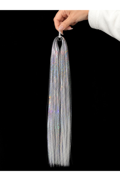 Genel Markalar Gri Renk Simli Saç Aksesurı/ Saç Işıltısı Yan Postiş Hair Tinsel Shiny Hair