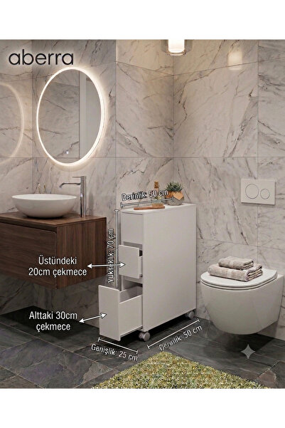 aberra Banyo organizer dolabı 3 çekmeceli 70x50x25cm beyaz