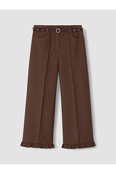 LC Waikiki Rmz Gi̇yi̇m Farkiyla Wide Leg Girls' Gabardine Trousers and Belt