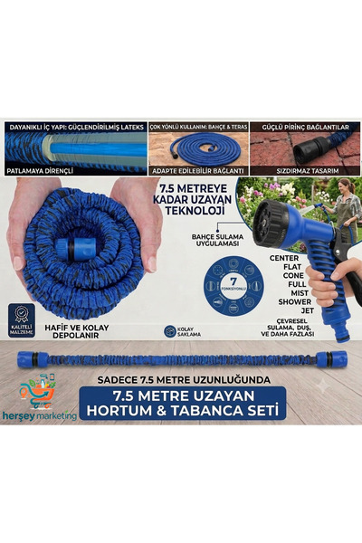 HerŞey Marketing Tabancalı Sihirli Uzayan Hortum 7,5 Metre Bahçe Sulama Araç ...