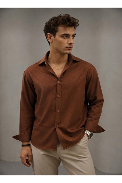 Bürke Sofya Linen Brown Half Oversize Men's Shirt