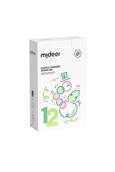 Mideer أقلام أكريليك برأس دائري - 12 لونًا