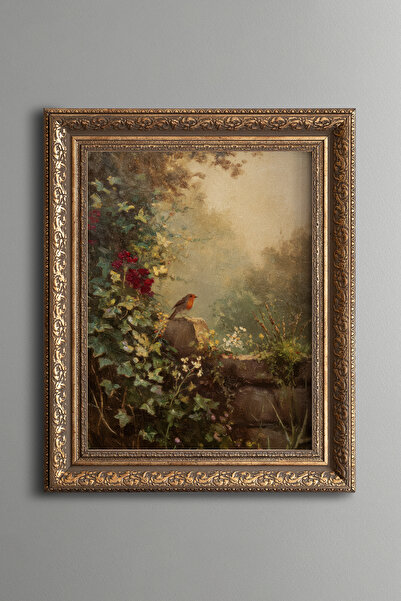 epiqart Red-Breasted Bird in the Garden – Vintage Patterned Painting – Thick ...