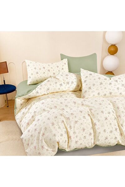 CHIRASO Set Lenjerie Pat CHIRASO, Bumbac, 4 Piese, Cearceaf cu ELASTIC 180x20...