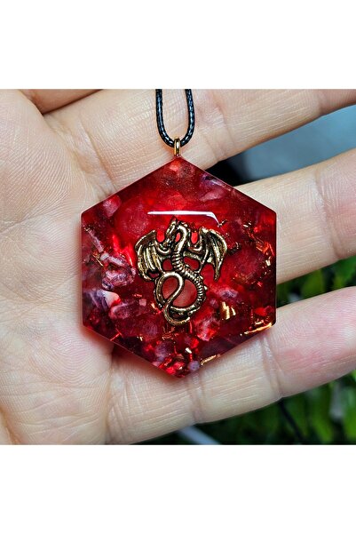 Singincraft Antique Gold Dragon - Blood Red Appearance Orgonite Necklace (Han...
