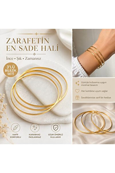 Genel Markalar Gold Çelik Ajda Bilezik Seti (3"LÜ)