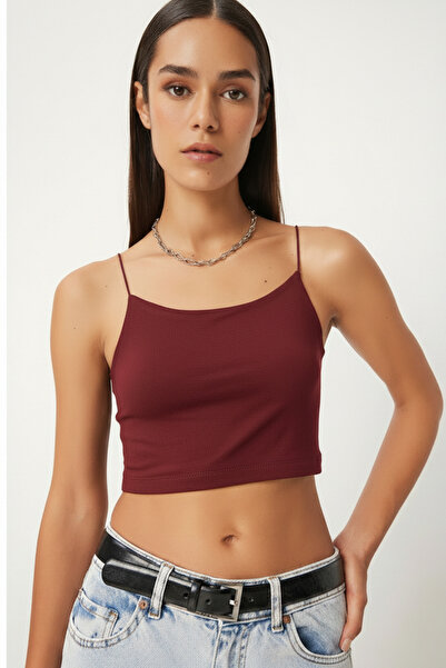 Gülşah collection Crop Bustier with Rope Straps - Burgundy