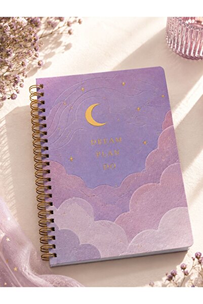 NİORE A5 Spiral Bound Purple Cloud Embossed Appearance Notebook Notepad Schoo...
