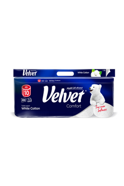 Velvet Hartie igienica White Cotton, 3 straturi, alb, 200 foi