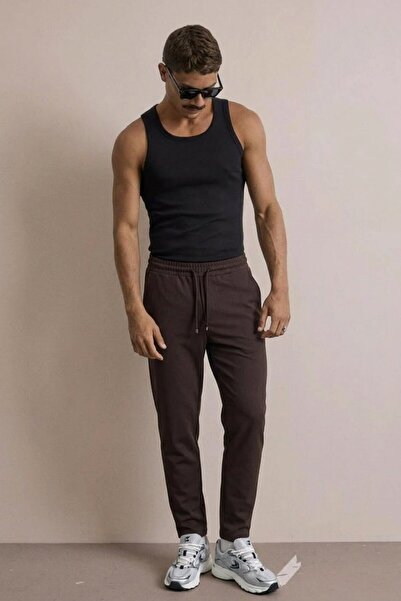 comstar Men's Comfortable Brown Loose Trousers with Elastic Waist