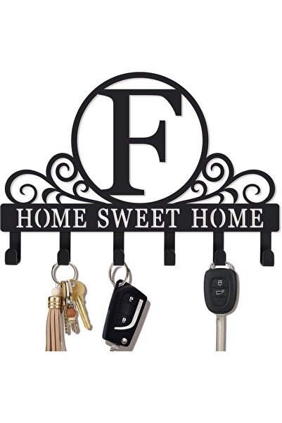 Slasa Letter F Acrylic Key Holder for Wall, Black Monogram Decor, 24 x 17 cm