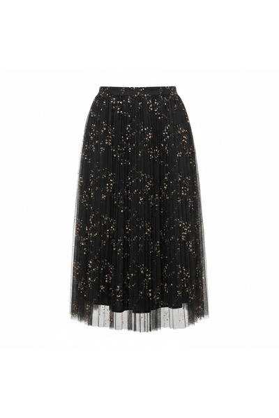 Generic femi 9 Women's Black Metallic Floral Pleated Tulle Skirt