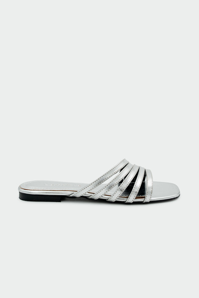 LAMİNTA Tiyos Stripe Detailed Women's Silver Flat Slippers