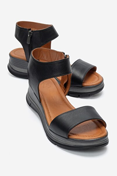 Zeynep Sıradağlı Verdia Coated Genuine Leather Sandals Black