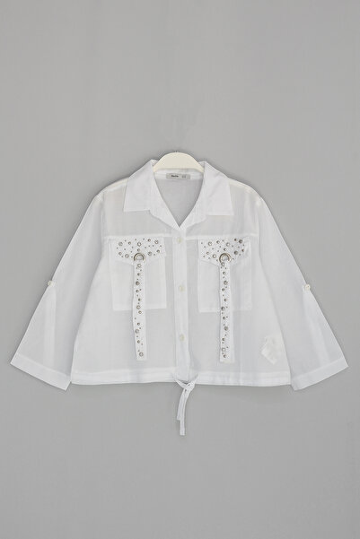 DobaKids Girl's Crop Stone Embellished Detailed Shirt White - Cloudwalk Serie...