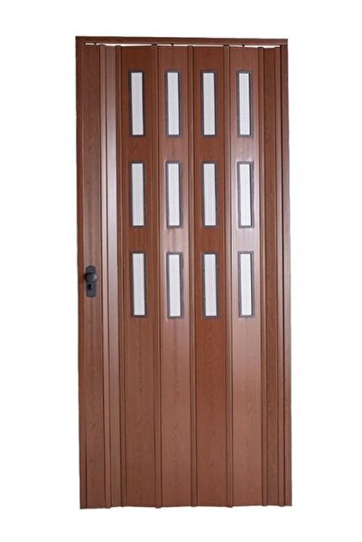 Sarpaş Dekor Sarpaş Akordiyon Kapı 122x229 Ceviz Camlı Kalın Kapı Katlanır Akordeon Pvc Anahtar Kilitli