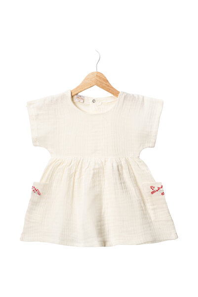 LENDASHOP Girl's Pink Short-Sleeved Skirted Muslin Dress, Cotton Fabric, Ages...