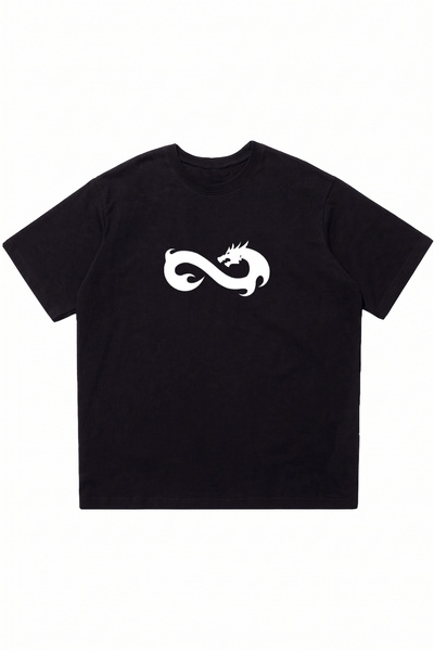 DASH WEAR Infinite Dragon Printed Black Oversize Crew Neck T-Shirt