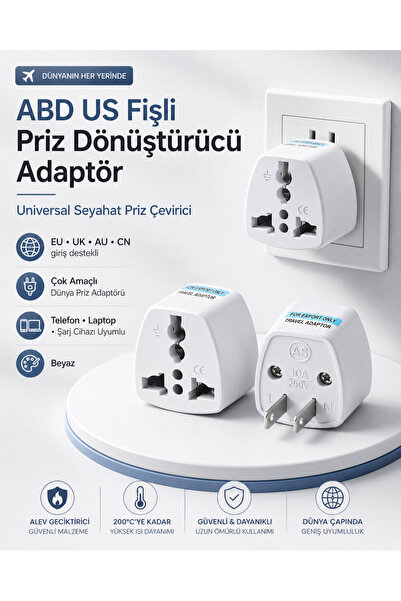 Derwell ABD US Fişli Priz Dönüştürücü Adaptör Universal Seyahat Priz Çevirici...