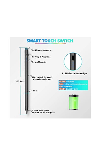 Jshru Stilou pentru iPad Jshru, 16.55 cm x 9 mm, aluminiu, negru
