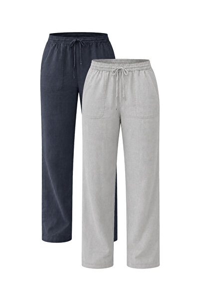 Kozik Women's 2-Piece Linen Relaxed Cut Lightweight Fabric Casual Pants