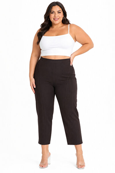 ZANESSİ FASHION Plus Size Elastic High Waist Stripe Detailed Mom Women's Trou...