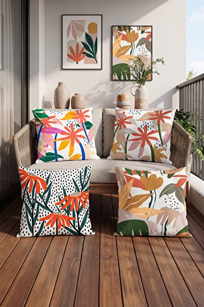 EVPANYA Simple Floral Patterns Patterned 4-Piece Throw Pillow Cover Set