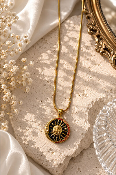 Sylvera Shop Soleya Güneş & Ay Madalyon Çelik Kolye (Gold Renk)