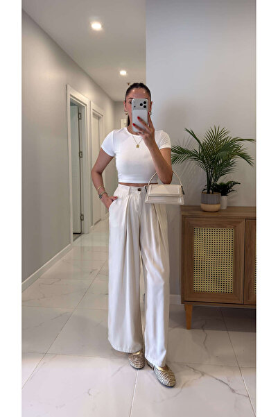 BİRCANÇİL Freda Stone Pleated Tencel Trousers