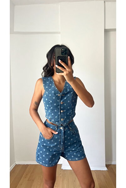 RMWEARCO Polka Dot Blue Jean Set - Shorts Vest -