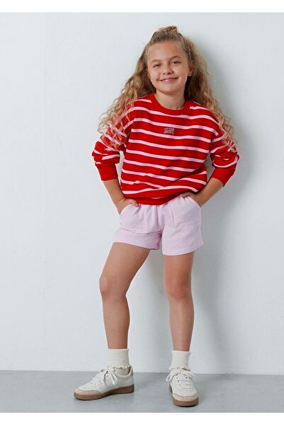 Mavi M7S10038 Logo Printed Striped Girls' Sweatshirt Red