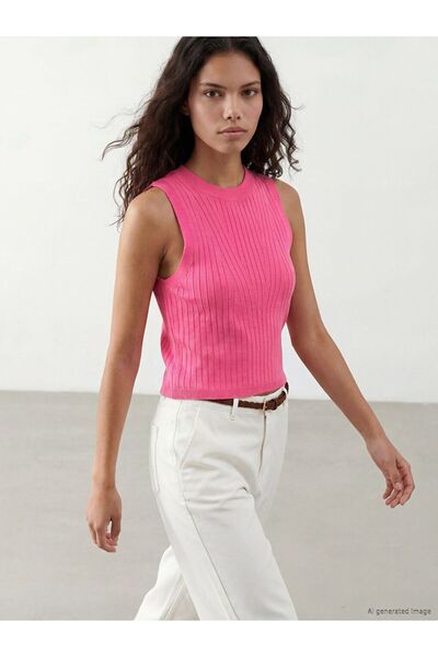 LC Waikiki سترة LCW Comfort Pink Crew Neck النسائية المحبوكة