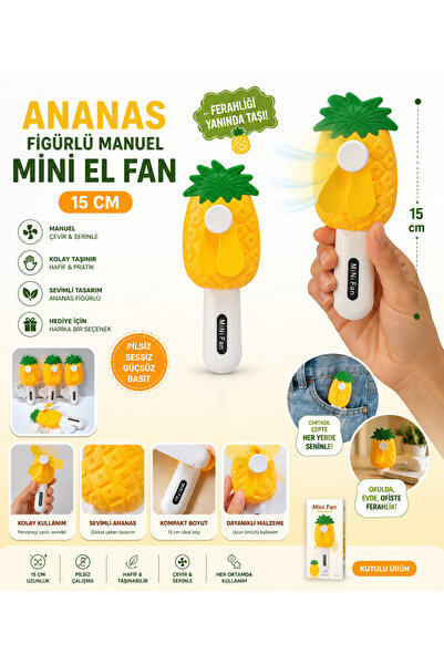 YDNE Ananas Figürlü Basmalı Manuel Mini El Fanı, 1 Adet Pervane 15 cm