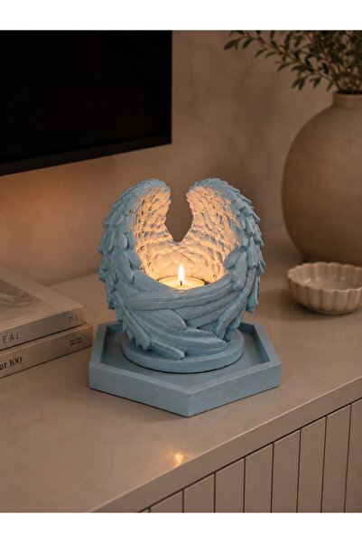 Ümmü decor Melek Kanadı Mumluk – Dekoratif Taş Tozu Şamdan – El Yapımı Modern...