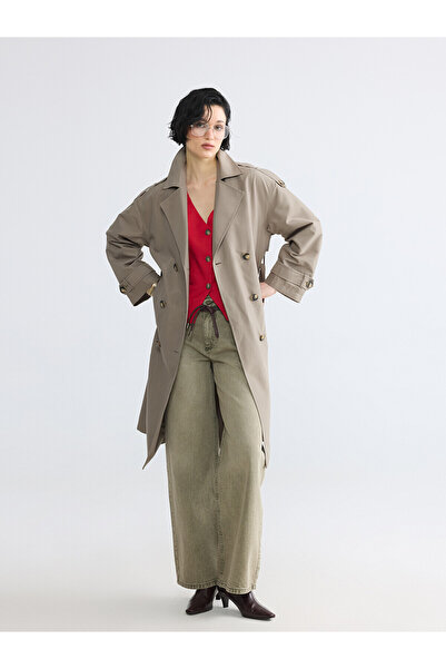 LC Waikiki Peak New Season Double-Breasted Women's Trench Coat with Collar an...