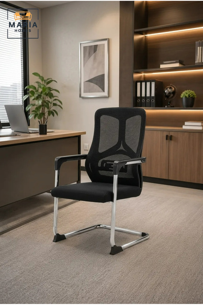 MARIA HOMES Ergonomic Mesh Visitor Chair with Cushioned Seat, Chrome Frame an...