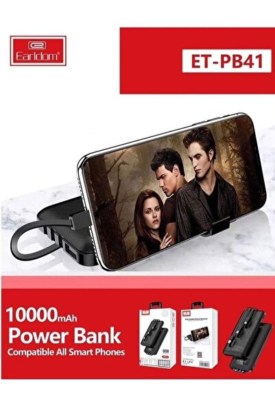 Earldom PB41 Power Bank 10000 mAh 3 Types Charging Cable and LCD Screen, Black