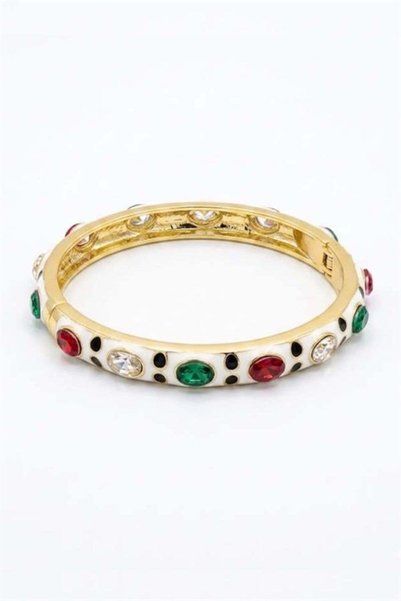 Ethab Ticaret Glb-stl41414 stone-embellished enamel bracelet - white