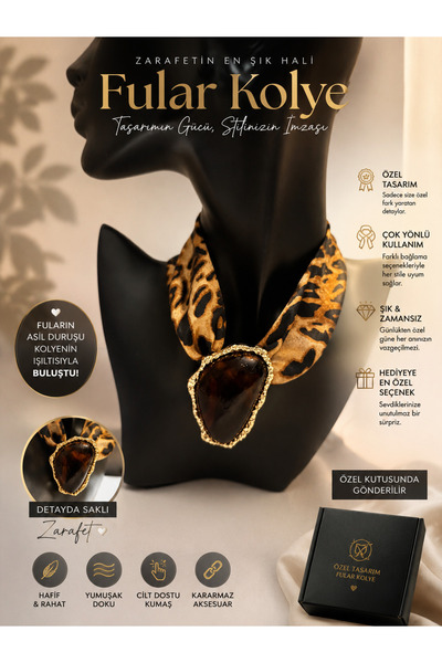 CROCUS DESIGN Leopar desen fular tasarım kolye