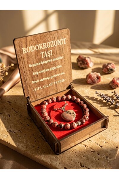 Meneva Aksesuar Rodokrozonite Natural Stone Necklace, Bracelet Special Gift Set