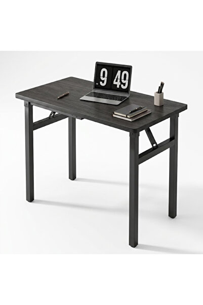 NKX Folding Table - 75x80x40cm Black - Foldable Desk with Sturdy Wood Top and...