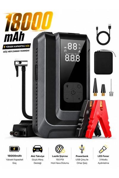 linkifun 18000mAh Akü Takviye Cihazı 150 PSI Dijital Hava Kompresörü Powerban...