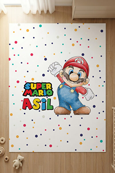 Homamia İsme Özel 7mm Dijital Baskı Çocuk Halısı Mario