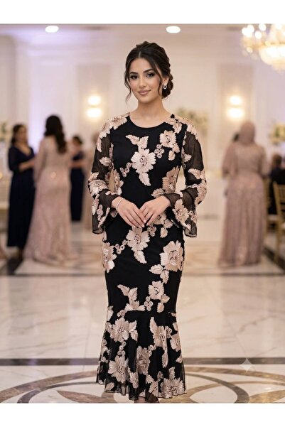 Pyramid masterpieces Women's Evening Dress with Floral Accents